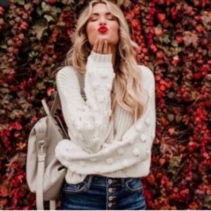 Vici Women's Beige Pom-Pom Sweater